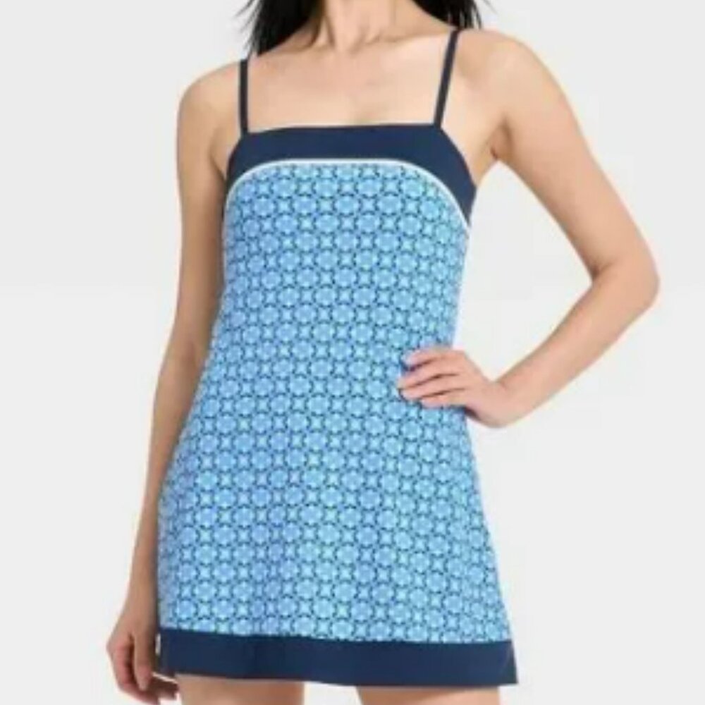 All In Motion - Women's Everyday Soft Active Court Dress - Blue Floral Print -L